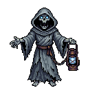 A robed crypt thing carrying a small lantern.