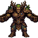 A hulking bark-skinned rootwarden with moss and antlers.