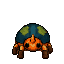 A beetle with a green mottled shell and orange legs.